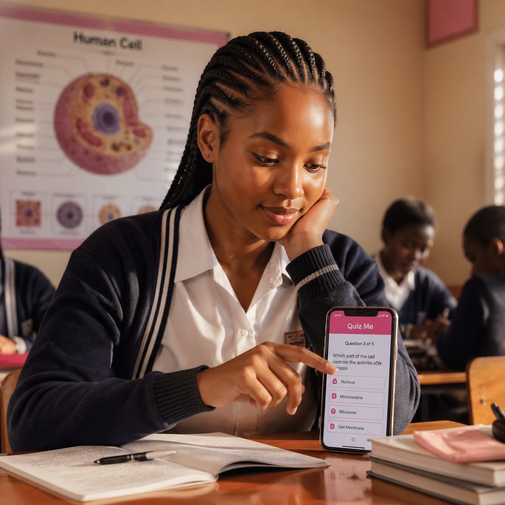 Senior secondary student tapping through a Quiz Me question in a biology classroom