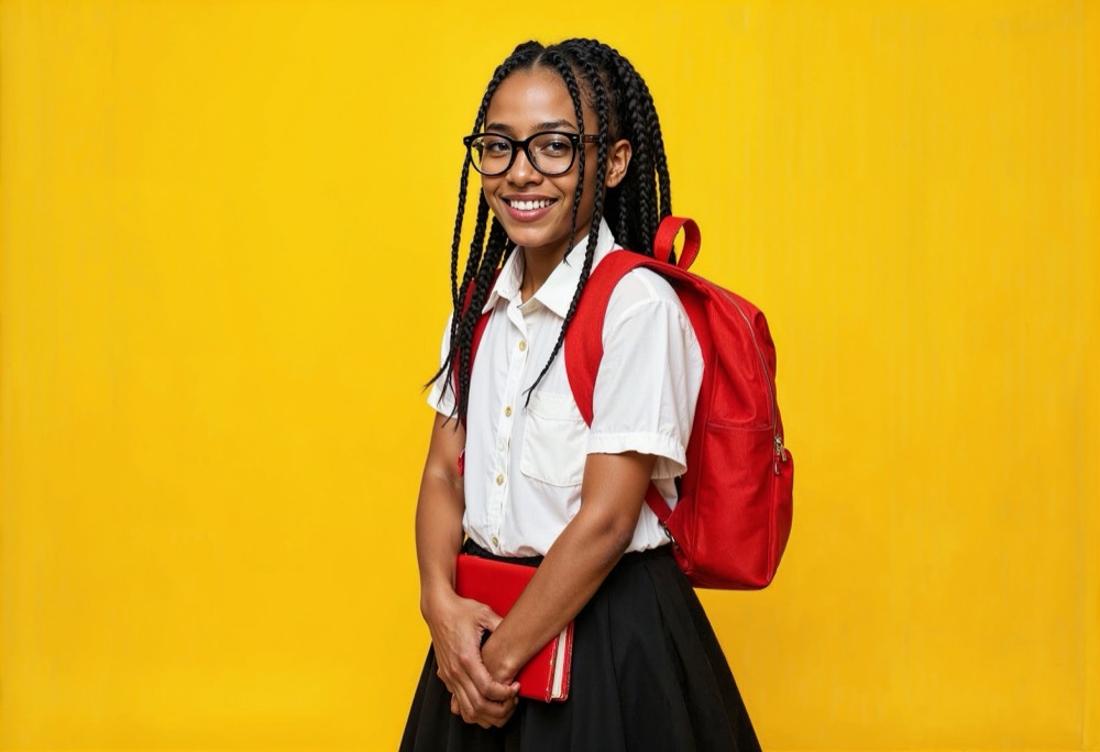 Senior secondary student in school uniform with a backpack